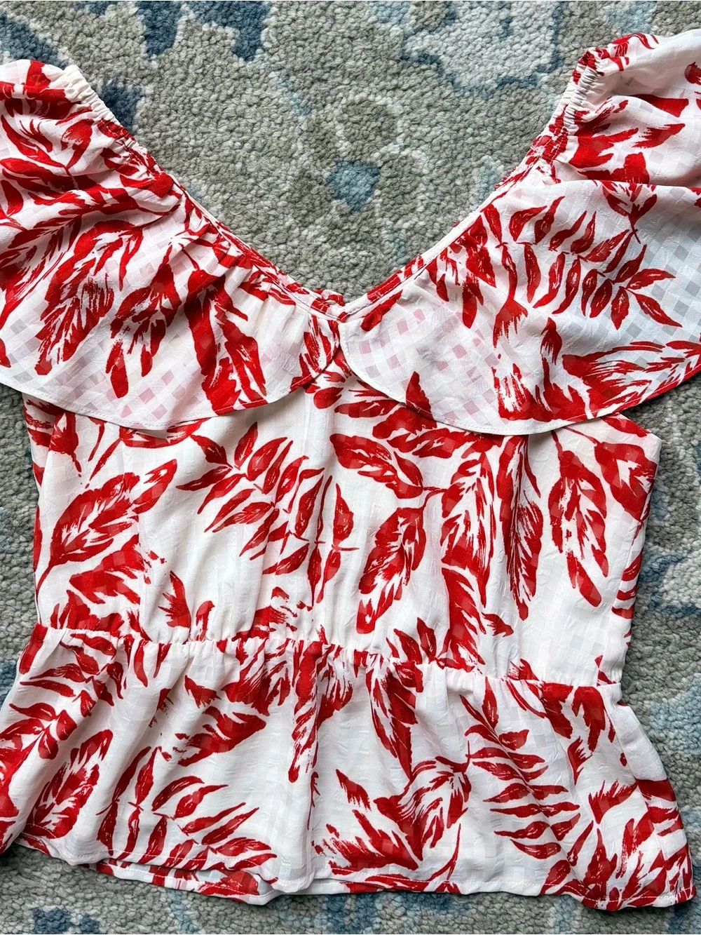 Women’s Red Leaf-Print Wide-Leg Matching Set NWOT